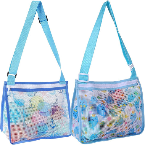 Hiflyer 2 Pack Seashell Mesh Bags with Zipper, Shell Bag for Sand Toys