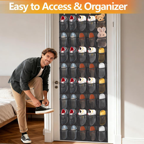40 Closet Over the Door Shoe Organizer, Large Mesh Pockets Hanging Shoe Rack Organizer for Behind the Door Storage
