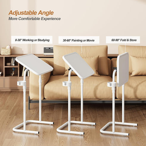 TB01BW091 TUTOTAK C Shaped End Table with Tiltable Surface, Adjustable Height Side Table, Slide Under Couch Table TV
