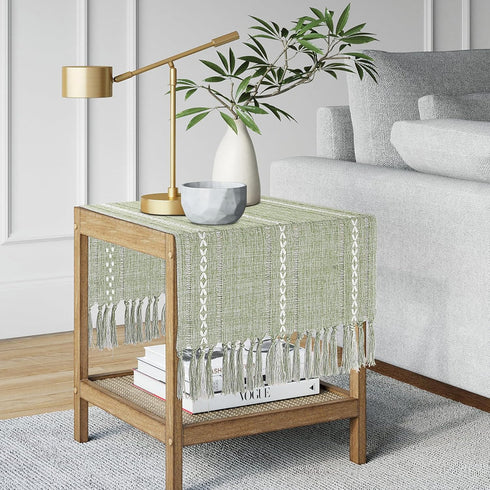 15.7 36 inch, Summer Boho Table Runner Short x Spring Sage Green Coffee Table Cover, Green Linen Small Table Cloth