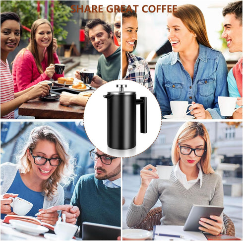SZHETEFU 34 OZ 4-8 Large French Press, Premium Stainless Steel Sturdy Insulated French Press Coffee Maker, Cups French
