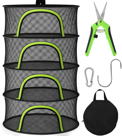 BRIVADO Herb Drying Rack Hanging Mesh 4 Layer 24" with Zipper, Garden Pruning