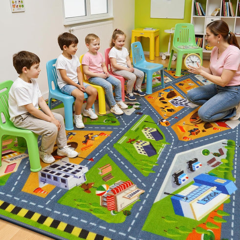 5.3x6.6 STARUIA Kids Cars Rug for Playroom, Car Rug Play Mat Non-Slip City Road Map Kids Rugs for Bedroom Boys