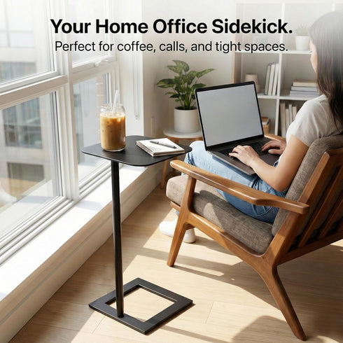 23.4" Stable C Table End Table, Tall C Shaped Side Table That Slides Under Sofa, Slim Under Couch Table, Modern