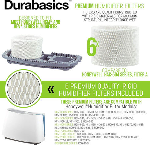Durabasics 6 Pack Humidifier Replacement Filter for Honeywell HAC-504, HAC-504AW & Filter A, HCM 350