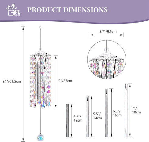 4 GiftAmaz Crystal Suncatcher Wind Chimes with Tuned Tubes, Hanging Prism Rainbow Maker Chandelier Crystal Pendant Wind