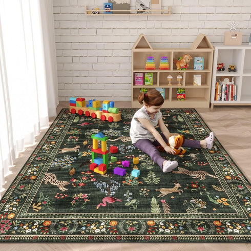 5x7 Rugcomf Living Room Rug Rug Machine Washable Boho Area Rug Non Slip Floral Animal Vintage Low Pile Large Rugs