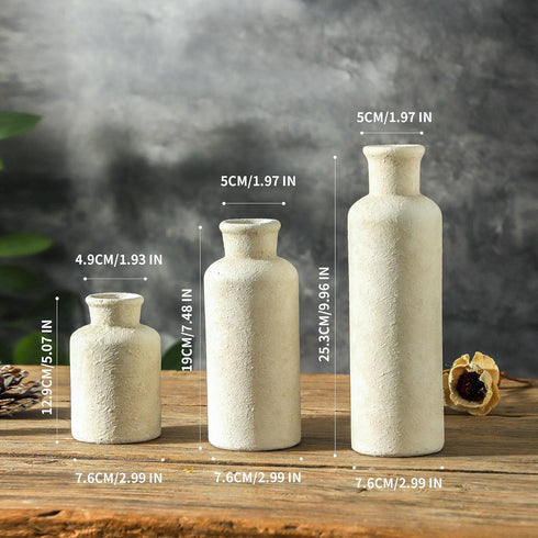 Set 3, Ceramic Vases of Whitewashed Neutral Flower Vases Home Decor, Pottery Rustic Farmhouse Decorative Vases Modern