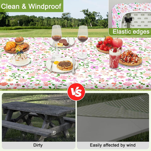 HobbLab Rv,72in,Pink Picnic Table Cover with Bench Covers Portable Table Cloth Built-in Storage Pocket Fitted