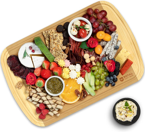 ROYAL CRAFT WOOD Bamboo Cutting Boards for Kitchen, XL Wooden Chopping Board with Juice Groove, 18" x 12"