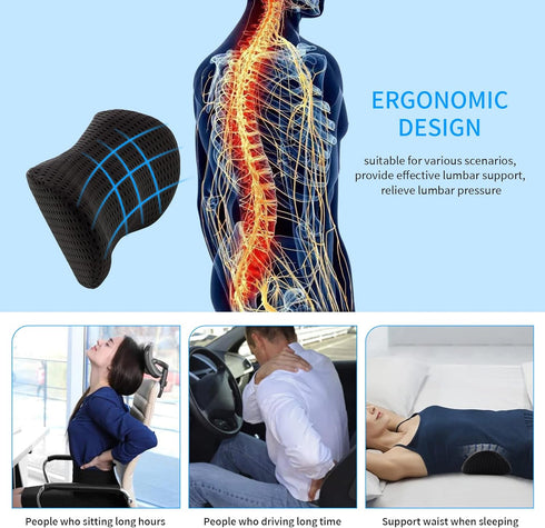 Lumbar Pillow, Memory Foam Lumbar Support Pillow for Office Chair and Car Seat, Back Support Pillow for Lower Back Pain
