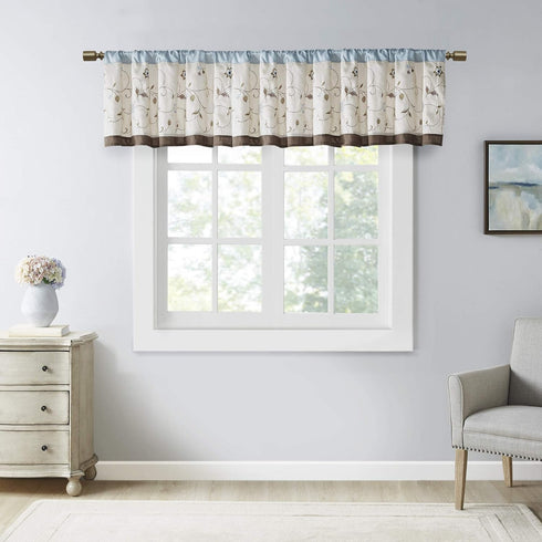 Madison Park Serene Embroidered Light Filtering Curtain Panel, 50x18, Blue for Bedroom Livingroom