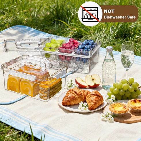 Counter, Bread Box with Ice Chilled Condiment Caddy, Portable Airtight Storage Container with Lid Handle for Kitchen