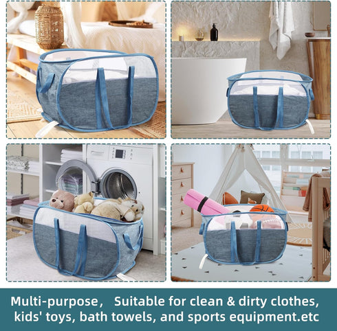 Collapsible Laundry Baskets - Tear Proof Pop Up Hamper with Dual Handles, Durable Foldable Laundry Basket