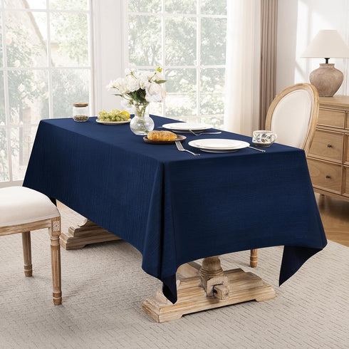 Outdoor(60 84 inch,Navy Softalker Jacquard Rectangle Tablecloth - Geometric Line Damask Table Covers Waterproof Stain