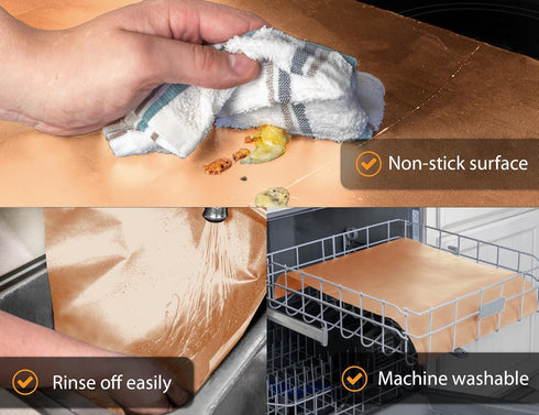Copper Oven Liners - 2 Pack Large Heavy Duty Mats 17”x25” Non-Stick Reusable Liner for Ovens