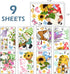 Mfault Hello Spring Gnomes Flowers Window Clings 9 Sheets, Floral Sunflower Daisy Wall Glass Stickers Decal Tulip Lavender Decorations, Living Room Home Kitchen Decor