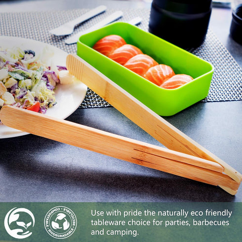 Bamboo Cooking Tongs Set of 2 – 11” Foldable Kitchen Tongs with Non-Scratch Grip for BBQ, Salad, Camping & Serving