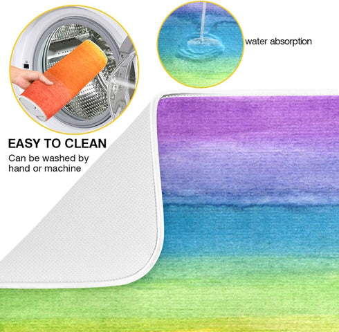 Colorful Stripe Rainbow Dish Drying Mat 18x24 inch, Absorbent Reversible Microfiber Mat for Kitchen