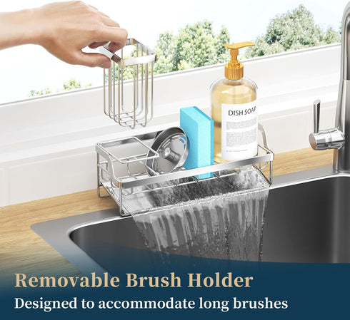Countertop Consumest Sponge Holder for Kitchen Sink - Sink Caddy with Stainless Steel Self Drain Tray, Sink Organizer