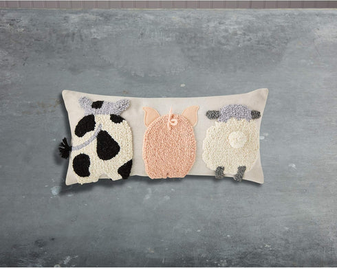 Cozy Farm Animal Hooked Pillow - Wool Throw Cushion