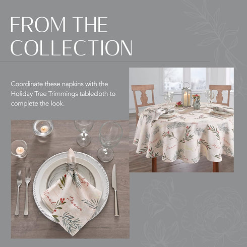 Elrene Home Fashions Set of 4 Holiday Tree Trimmings Fabric Napkins, 17" x 17"
