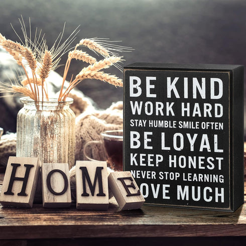 Be Kind Wooden Box Signs - Inspirational Desk Decor with Positive Quotes for Office
