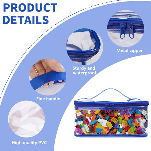 3 Packs Clear Toy Storage Bags - 9.4 x 6.7 x 4.3 Inch Transparent PVC Organizing Bags for Small Toys (Blue)