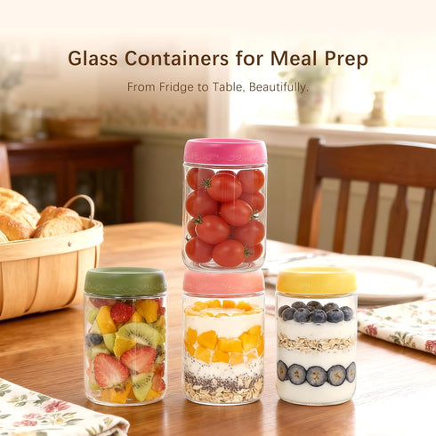 18 OZ 8 Pack (18oz-8 Pack) Overnight Oats Jars with Airtight Lids and Jar Sleeve, Glass Containers for Meal Prep