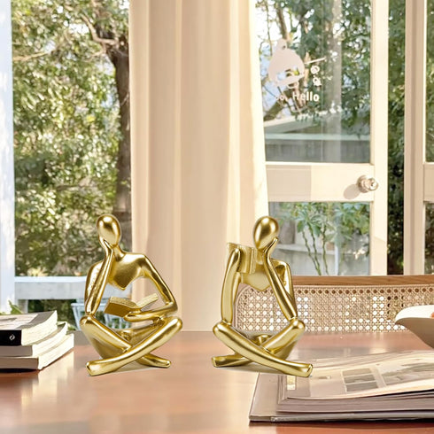 Set 2, Prettidecor Thinker Statue of Abstract Art Reading Sculpture Figurine, Modern Aesthetic Home Decoration