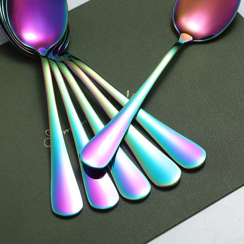 Kyraton Rainbow Dinner Spoons, 6 Pieces 7.5" Stainless Steel Table Spoons with Colorful Titanium Plating