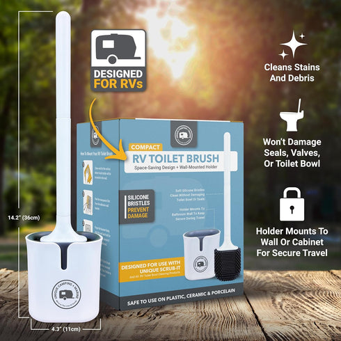 Unique RV Toilet Bowl Brush, Compact Design, Silicone Bristles, Won't Damage Toilets, No-Drip Holder, Wall Mount for Easy Storage on Travel Days, Made by RVers for RVers by Unique