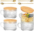 Semderm Vintage Glass Coffee Mugs Set of 4, Overnight Oats Containers with Bamboo