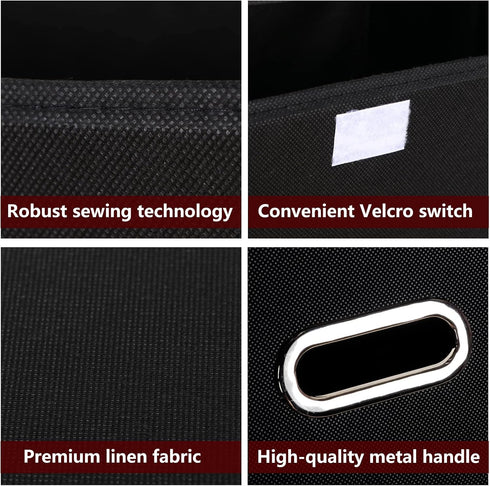 STOREONE Fabric Storage Cube Bins, Foldable Organizer Container with Lids and Metal Handles, Black, 3 Pcs