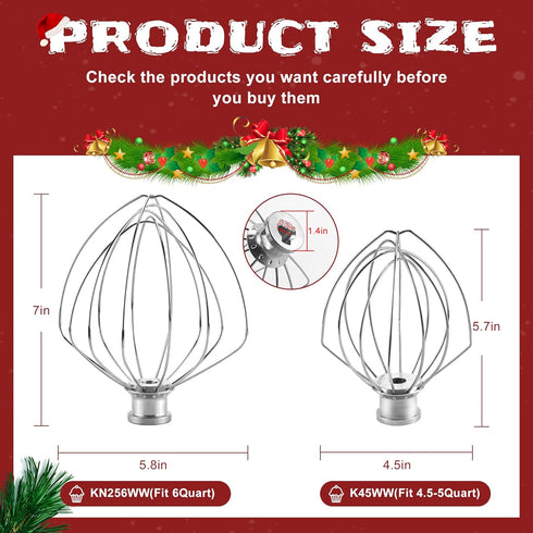 K45WW Wire Whip Attachment for Tilt-Head Stand Mixer, Stainless Steel Egg Cream Stirrer, Fits 4.5-5QT