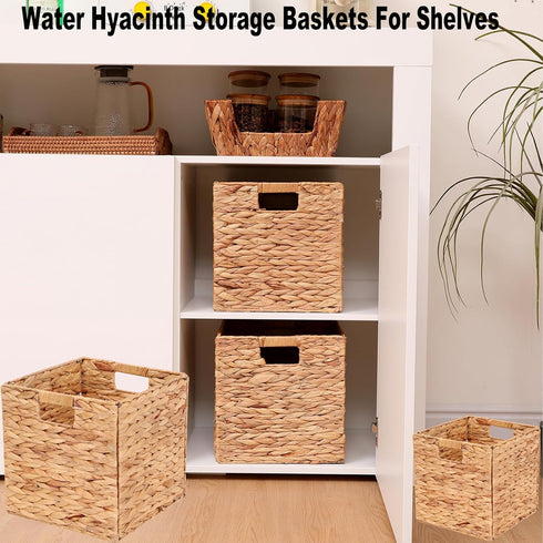 LYJWOO6D Wicker Storage Cubes - Rectangular Laundry Organizer Totes for Shelves, Set of 2 Pcs, 11x11x11inch