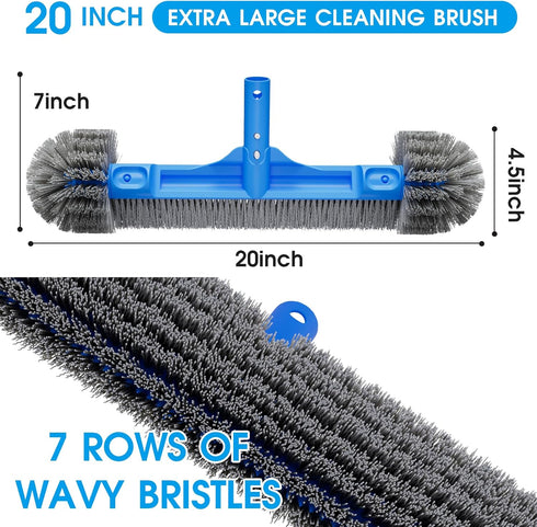 20'' TidyMister Pool Brush for Cleaning Pool Walls, Light Duty Pool Brush Head Detachable Side Brush Nylon Bristles