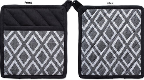DII Kitchen Essentials, Black & White Diamond Collection Potholder Set, 2 Piece