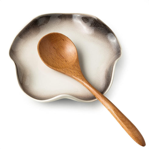 Ceramic Spoon Holder for Stove Top, Cute Ruffled Edge Spoon Rest for Coffee Bar and Kitchen Decor