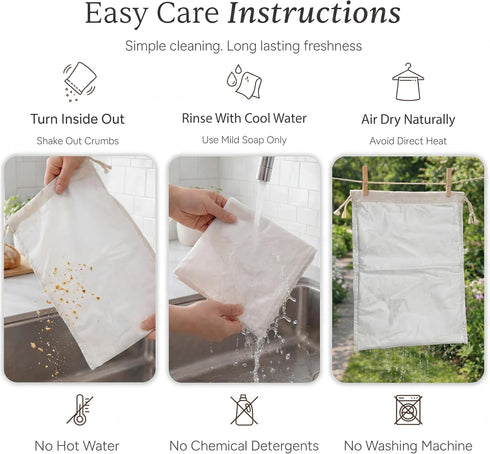 2 1 Leafico Reusable Bread Bags Cotton Storage Bags + Baguette Bag with Food Safe TPU Liner For Homemade Bread