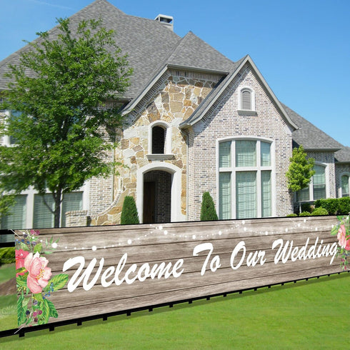 Welcome to Our Wedding Banner Sign, Large Bridal Shower Party Backdrop for Indoor Outdoor Decor (9.8x1.6ft)