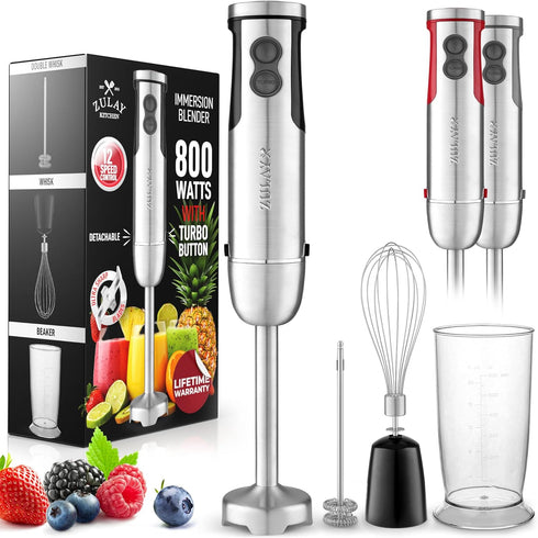 Zulay 3-in-1 Immersion Blender, 800 Watt Handheld Blender with 12 Speeds, Whisk, Frother & Stick Blender for Smoothies