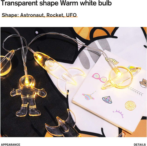 20 LED Children's Room LED String Light Astronaut Spaceship Rocket Pendants Holiday Party Lights Wall Window Nursery