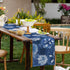 Summer 13x108 Inch Navy Blue Dahlia Flower Spring Table Runner Blue Gray Burlap Table Runners, Floral Seasonal Coffee