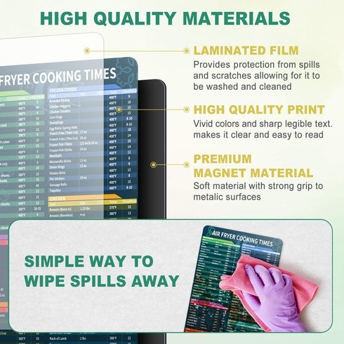 Air Fryer Magnetic Cheat Sheet Set, Cook Times Chart Magnet Sheet for Quick Reference Cooking and Frying