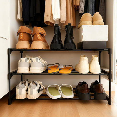 3-Tier Closet, Corridor-Closet Shoe Rack Organizer, Reversible Metal Space Saving Shoe Storage Shelf - for Entryway