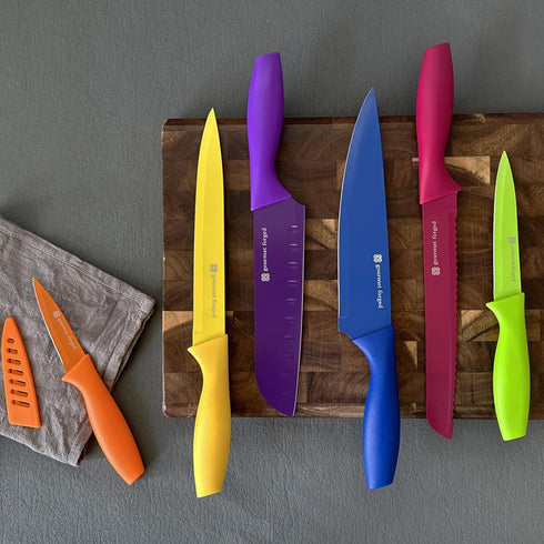 ColorSlice 12 Piece Color-Coded Kitchen Knife Set, 6 Non-Stick Dishwasher Safe Knives with Blade Guards