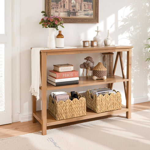13"L 8"W 7"H StorageWorks Scalloped Water Hyacinth Baskets, Hand-woven Rattan Baskets with Built-in Handles, Cute Baby
