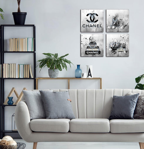 Meetdeceny Black And White Fashion Wall-Art for Bedroom Women - 10"x10" 4 Pieces Canvas Artwork Ready To Hang