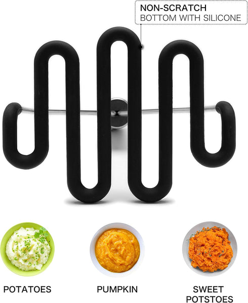 Jell-Cell Potato Masher with Silicone Protect Body, Premium Non-Scratch Stainless Steel for Smooth Mashed Potatoes